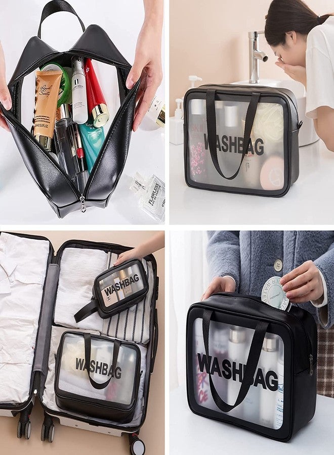MOHAK 3PCS Toiletry Bag Set-Clear Wash Bag Transparent Toiletry Bags for Women Hanging Toiletries Bags Waterproof Plastic Makeup Bags with Zipper - Image 3